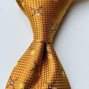 Ermenegildo Zegna Tie Mens 100% Silk Gold Geometric Classic Designer 3.5" x 60"